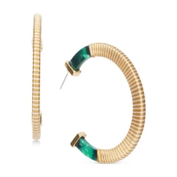 INC International Concepts Gold-Tone Large Thread-Wrapped Resin C-Hoop Earrings - Picture 1 of 3